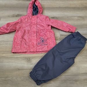 Floral Pink Kids Raincoat with Gray Pants